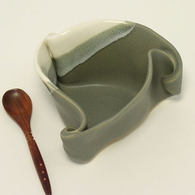 HILBORN POTTERY BLUE MEDLEY PISTACHIO BOWL WITH SPOON